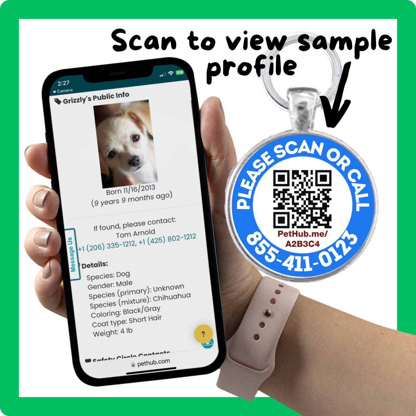 Scannable Pet ID Tag with Free Pet Profile &Lost Pet Hotline