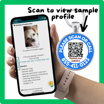 Scannable Pet ID Tag with Free Pet Profile &Lost Pet Hotline