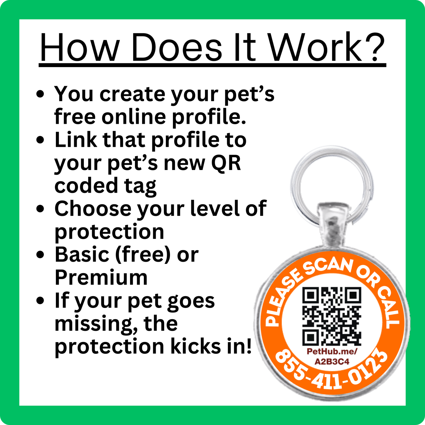 Scannable Pet ID Tag with Free Pet Profile &Lost Pet Hotline